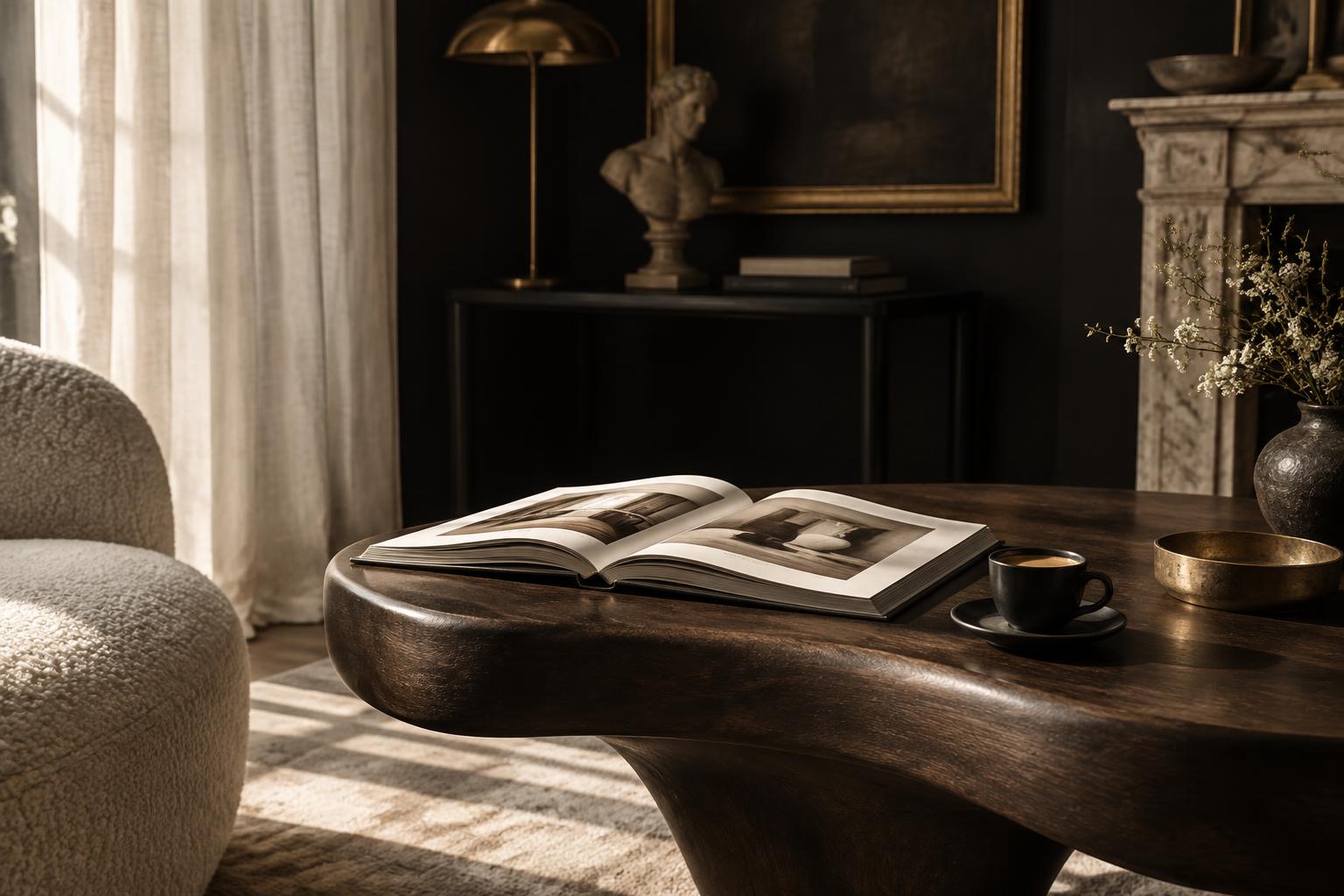 An open editorial journal in a quiet reading room